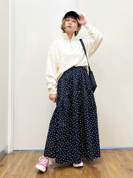 「CAMP7（キャンプセブン）のアイテム（キャップ）」を使った、まーちゃん（m@）さん（レディース・155cm）の秋コーディネート