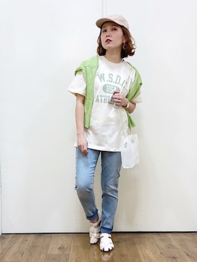 「Right-on（ライトオン）のアイテム（キャップ）」を使った、m@さん（レディース・155cm）の春コーディネート