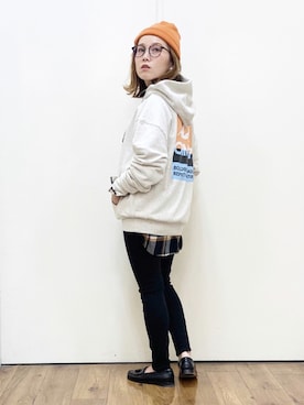 「CAMP7」｜「アイテム（ニットキャップ/ビーニー）」を使った、m@さん（レディース・155cm）の秋コーディネート
