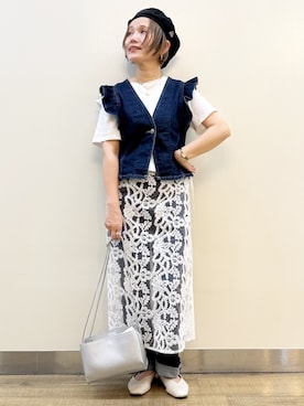 「SOMETHING（サムシング）のSOMETHING(サムシング)フリルスリーブビスチェ（その他トップス、ブルー系）」を使った、まーちゃん（m@）さん（レディース・155cm）の春コーディネート