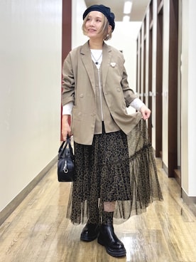 「アイテム（ハンチング/ベレー帽）」を使った、まーちゃん（m@）さん（レディース・155cm）の秋コーディネート