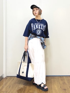 「Three Four Time（ｽﾘｰﾌｫｰﾀｲﾑ）のアイテム」を使った、m@さん（レディース・155cm）の夏コーディネート