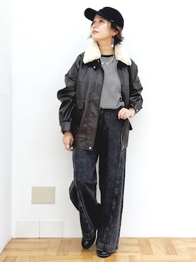 「アイテム（ブルゾン）」を使った、まーちゃん（m@）さん（レディース・155cm）の秋コーディネート