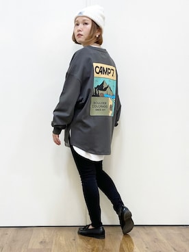 「CAMP7」｜「アイテム（ニットキャップ/ビーニー）」を使った、m@さん（レディース・155cm）の冬コーディネート
