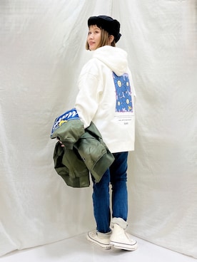 「CAMP7（キャンプセブン）のアイテム（キャップ）」を使った、まーちゃん（m@）さん（レディース・155cm）の秋コーディネート