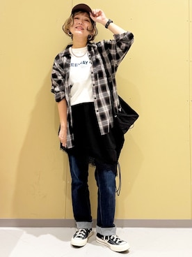 「SOMETHING（サムシング）のアイテム」を使った、まーちゃん（m@）さん（レディース・155cm）の夏コーディネート