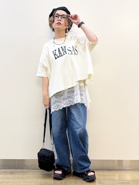 「SOMETHING（サムシング）のアイテム（パンツ）」を使った、まーちゃん（m@）さん（レディース・155cm）の夏コーディネート