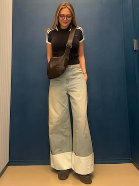 「adidas（アディダス）のビンテージ ワイドレッグ ジーンズ / アディダスオリジナルス adidas Originals（デニムパンツ、ブルー系）」を使った、HNさん（レディース・174cm）の春コーディネート