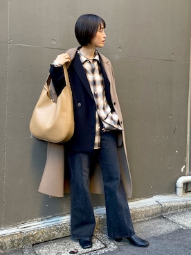 「アイテム（ノーカラージャケット）」を使った、gg＿sachikoooさん（レディース・167cm）の冬コーディネート