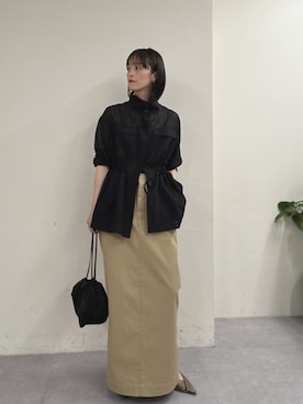 「GALLARDAGALANTE（ガリャルダガランテ）の【SACHIKOコラボ】シアーメッシュミリタリージャケット（ベスト、ブラック系）」を使った、gg＿sachikoooさん（レディース・167cm）の春コーディネート