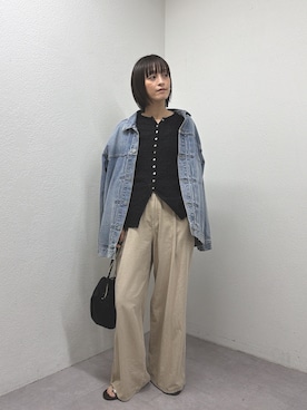 「GALLARDAGALANTE（ガリャルダガランテ）のシュリンククルーカーデ（Tシャツ/カットソー、ブラック系）」を使った、gg＿sachikoooさん（レディース・167cm）の春コーディネート