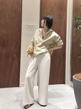 「GALLARDAGALANTE（ガリャルダガランテ）の【即戦力パンツ】【3サイズ展開】ワイドイージーパンツ（その他パンツ、ベージュ系）」を使った、gg＿sachikoooさん（レディース・167cm）の春コーディネート