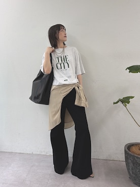 「GALLARDAGALANTE（ガリャルダガランテ）の【GOOD ROCK SPEED】THE CITY ロゴTee／別注（Tシャツ/カットソー、グレー系）」を使った、gg＿sachikoooさん（レディース・167cm）の夏コーディネート