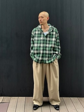 「BEAMS（ビームス）のブークレ ネル フーディー（シャツ/ブラウス、グリーン系）」を使った、BEAMSさん（メンズ・172cm）の秋コーディネート