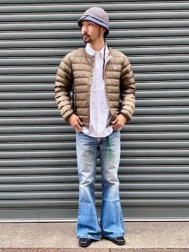「DANTON（ダントン）のDANTON / CREWNECK INNER DOWN JACKET（ダウンジャケット/コート、グリーン系）」を使った、BEAMSさん（メンズ・167cm）の秋コーディネート