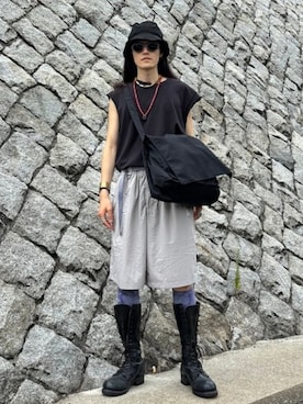 「SLOW（スロウ）のアイテム（ショルダーバッグ）」を使った、BEAMSさん（メンズ・177cm）の夏コーディネート