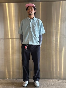 「BEAMS（ビームス）のショート デニム シャツ【ワイドショートフィット】（シャツ/ブラウス、ブルー系）」を使った、BEAMSさん（メンズ・173cm）の夏コーディネート