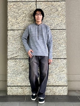 「BEAMS（ビームス）のBEAMS / ワイドフィット デニムパンツ（デニムパンツ、ブラック系）」を使った、BEAMSさん（メンズ・170cm）の春コーディネート