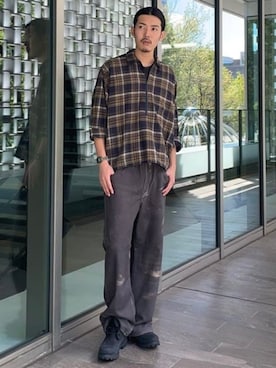 「BEAMS（ビームス）のハーフジップ プルオーバー シャツ（シャツ/ブラウス、ブラウン系）」を使った、BEAMSさん（メンズ・172cm）の秋コーディネート