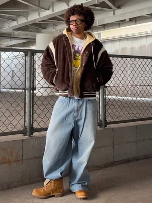 セール】ワイドフィット フェイクファー バーシティ ジャケット