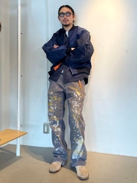 「BEAMS（ビームス）の【ワイドフィット】クレイジー MA-1（ブルゾン、ブルー系）」を使った、BEAMSさん（レディース・159cm）の春コーディネート