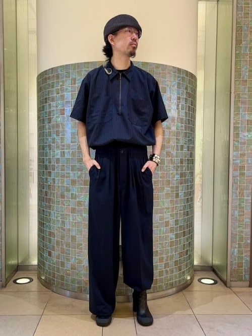 BEAMS（ビームス） シャツ 半袖 TW ハーフジップ シャツ「ワイド