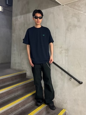 「FRED PERRY（フレッドペリー）の【別注】FRED PERRY /  ロゴ Tシャツ（Tシャツ/カットソー、ブルー系）」を使った、BEAMSさん（メンズ・172cm）の夏コーディネート