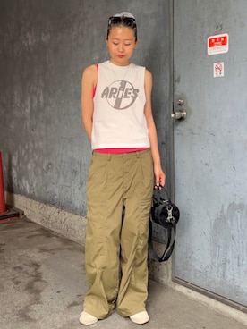 「FRED PERRY（フレッドペリー）の【別注】FRED PERRY / Mini Barrel Bag（ショルダーバッグ、ブラック系）」を使った、BEAMSさん（メンズ・173cm）の夏コーディネート