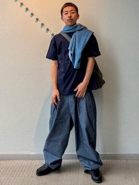 「SLOW（スロウ）のアイテム（ショルダーバッグ）」を使った、BEAMSさん（メンズ・163cm）の夏コーディネート