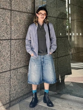 「FRED PERRY（フレッドペリー）の【別注】FRED PERRY / Mini Barrel Bag（ショルダーバッグ、ブラック系）」を使った、BEAMSさん（メンズ・173cm）の夏コーディネート