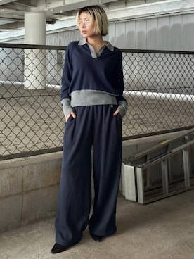「Champion（チャンピオン）の【別注】Champion / サーマル パンツ（スウェットパンツ、ブルー系）」を使った、BEAMSさん（メンズ・172cm）の秋コーディネート