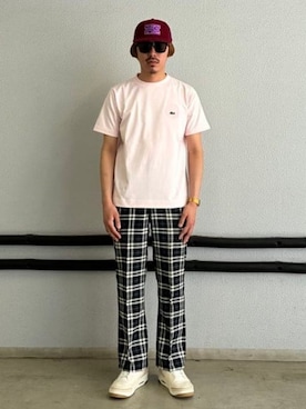 「LACOSTE（ラコステ）の【別注】LACOSTE / バッジ Tシャツ（Tシャツ/カットソー、ホワイト系）」を使った、BEAMSさん（メンズ・173cm）の夏コーディネート
