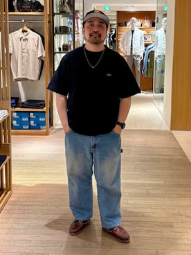 「LACOSTE（ラコステ）の【別注】LACOSTE / バッジ Tシャツ（Tシャツ/カットソー、ブラック系）」を使った、BEAMSさん（メンズ・173cm）の夏コーディネート
