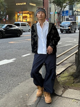 「BEAMS（ビームス）のフロッキー フルジップ フーディ―（スウェット、グリーン系）」を使った、BEAMSさん（メンズ・172cm）の秋コーディネート