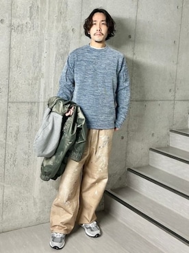 「BEAMS（ビームス）のダブルフェイス リブ ロングスリーブ（Tシャツ/カットソー、ブルー系）」を使った、BEAMSさん（メンズ・170cm）の春コーディネート