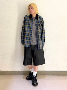 「BEAMS（ビームス）のワーク チェック シャツ 【ワイドフィット】（シャツ/ブラウス、ブルー系）」を使った、BEAMSさん（メンズ・172cm）の秋コーディネート