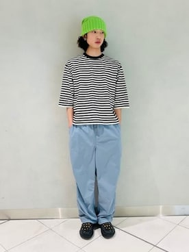 「BEAMS（ビームス）の【ワイドストレートフィット】パッカリング イージーパンツ（その他パンツ、ブルー系）」を使った、BEAMSさん（メンズ・170cm）の春コーディネート