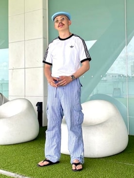 「adidas（アディダス）のadidas / スリーストライプ Tシャツ（Tシャツ/カットソー、ホワイト系）」を使った、BEAMSさん（メンズ・173cm）の夏コーディネート