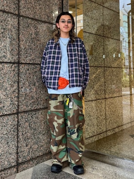 「BEAMS（ビームス）のチェック ジップ ブルゾン（ブルゾン、ブルー系）」を使った、BEAMSさん（メンズ・170cm）の春コーディネート