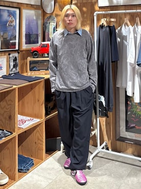 「BEAMS（ビームス）のライトニング ジャカード ロングスリーブ Tシャツ（Tシャツ/カットソー、グレー系）」を使った、BEAMSさん（メンズ・172cm）の秋コーディネート