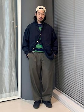「BEAMS（ビームス）のワイドフィット テック ブレザー（撥水）（その他アウター、ブルー系）」を使った、BEAMSさん（メンズ・170cm）の春コーディネート