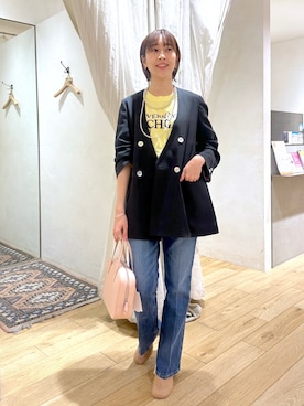 「SHENERY（シーナリー）のアイテム（ノーカラージャケット）」を使った、KASAHARA_156cmさん（レディース・156cm）の冬コーディネート