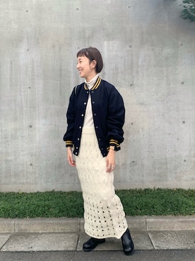 「SHENERY（シーナリー）のアイテム（スタジャン）」を使った、KASAHARA_156cmさん（レディース・156cm）の秋コーディネート