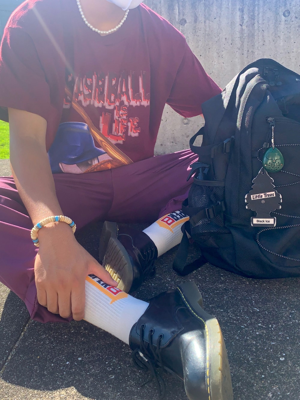 「夏コーデ、古着、高校生、おしゃれさんと繋がりたい、フォローお願いします、WEAR初心者」｜「FRUIT OF THE LOOMのアイテム（Tシャツ/カットソー、パープル系）」を使った、ともきさん（メンズ・170cm）の秋コーディネートの1枚目の写真