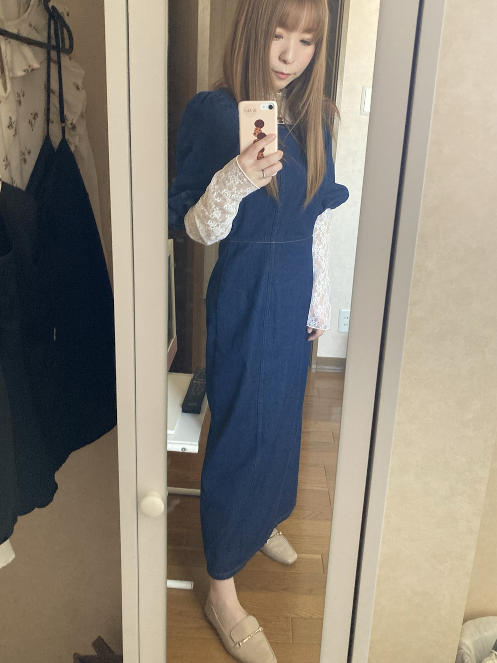 春夏コーデ❤️レディース　デニム　ロング丈ワンピース　スクエアネック スクエアネックデニムワンピースを使ったレディース人気