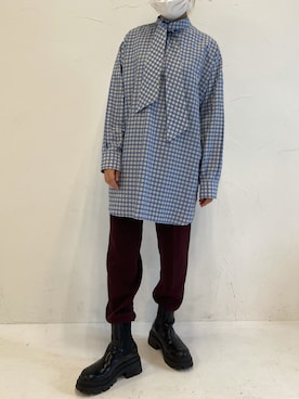 「lautreamont BLEUBLANC（ロートレアモンブルーブラン）の前後2WAYギンガムチェックブラウス（シャツ/ブラウス、ブルー系）」を使った、kanaaaaa0507さん（レディース・149cm）の夏コーディネート