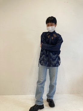 「lautreamont BLEUBLANC（ロートレアモンブルーブラン）のアイテム（シャツ/ブラウス、ブルー系）」を使った、kanaaaaa0507さん（レディース・149cm）の夏コーディネート
