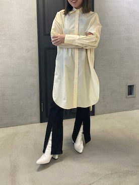 「lautreamont BLEUBLANC（ロートレアモンブルーブラン）のタイプライタースリットロングシャツ≪洗濯機で洗える≫（シャツ/ブラウス、イエロー系）」を使った、kanaaaaa0507さん（レディース・149cm）の秋コーディネート