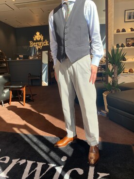 「Berwick1707（バーウィック）のアイテム（ドレスシューズ）」を使った、masakazu0124さん（メンズ・165cm）の夏コーディネート
