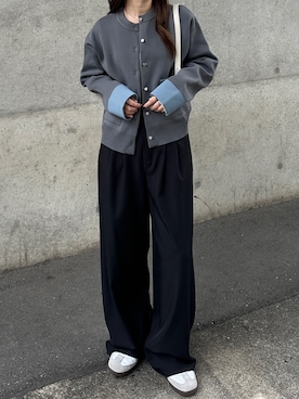 「アイテム（スラックス、ブラック系）」を使った、ruiさん（レディース・157cm）の秋コーディネート